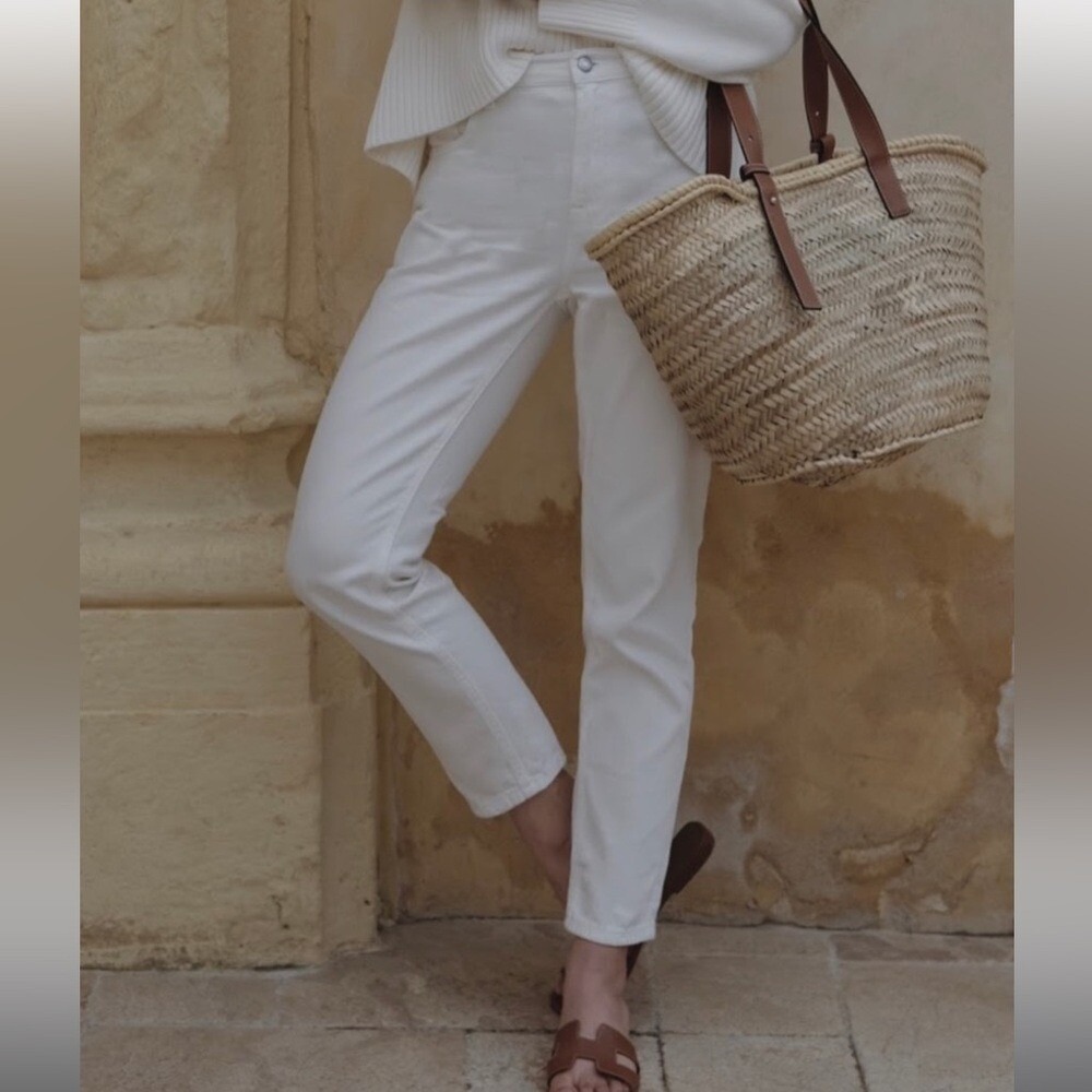 Everlane "The Summer Jean" High Waist Ankle Cropped Rigid Bone White 25